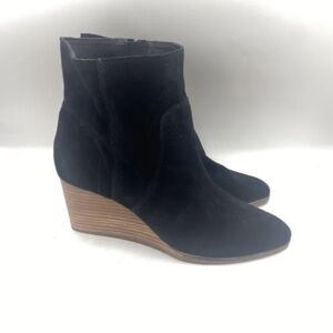 Lucky Brand Wafael Black Suede Leather Wedge Booties Ankle Boots Womens Size 8.5